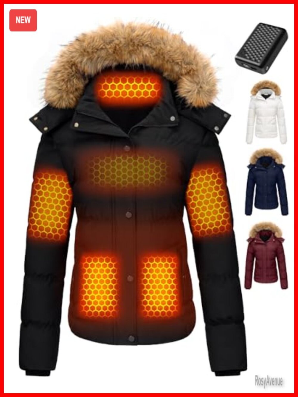 Wulcea Graphene Heated Jacket Women WaterRepellent Hooded Quilted for Winter
